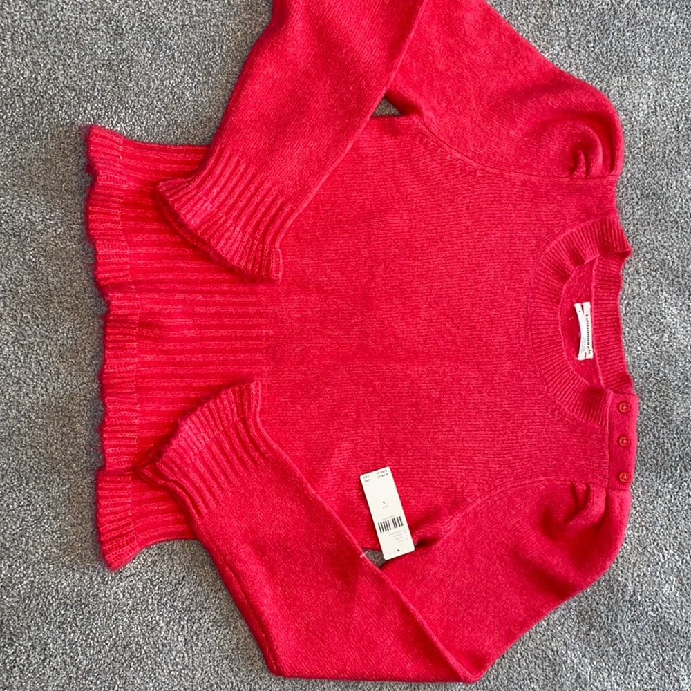 Anthropologie - pink puff sleeve sweater, S